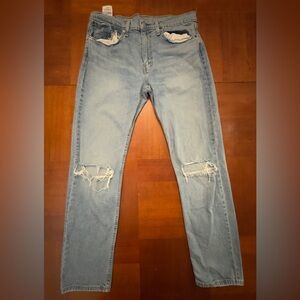 Levis 502 Jeans Mens 36x34 Blue Taper Fit Faded Red Tab Distressed